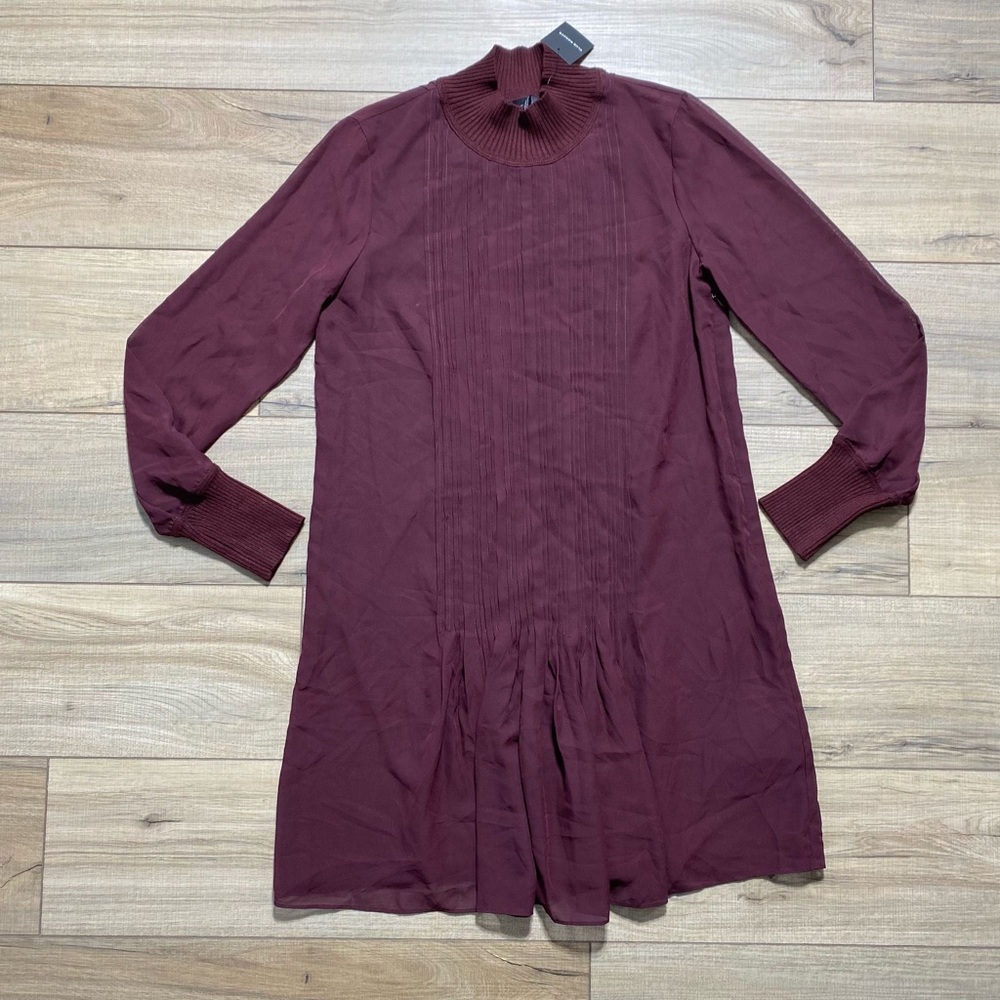 Club Monaco Womens Pintuck Rib Dress Size 4 Burgundy Relaxed‎ Fit Mockneck
